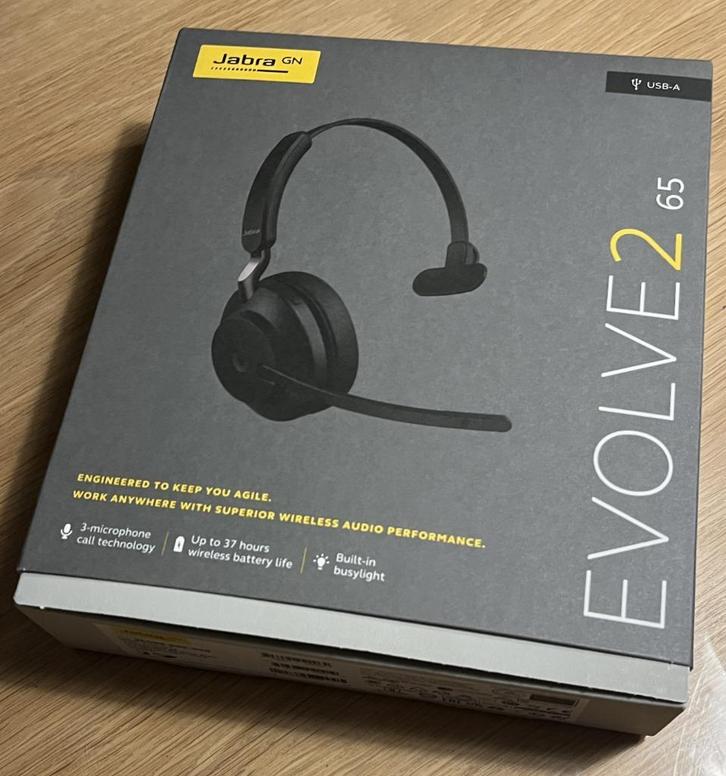 Headset Jabra Evolve2 65 link380a MS Mono, Computers en Software, Headsets, Zo goed als nieuw, On-ear, Draadloos, Inklapbare microfoon