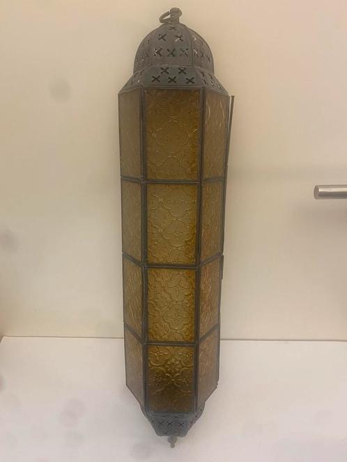 Antieke Lantaarn met Amberkleurig Glas en Metalen Frame, Antiek en Kunst, Curiosa en Brocante, Ophalen of Verzenden