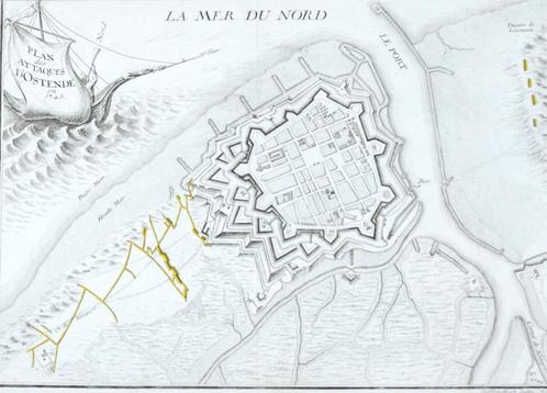 Kaart van Oostende uit 1745 (origineel), Antiek en Kunst, Kunst | Etsen en Gravures, Ophalen of Verzenden