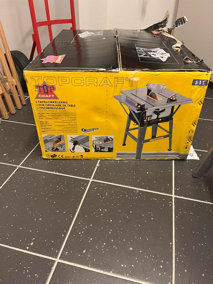 TOPCRAFT TTCS-1500/2011BE Tafelzaag – Nieuw in doos, Doe-het-zelf en Bouw, Werkbanken, Zo goed als nieuw, 70 tot 120 cm, Inklapbaar