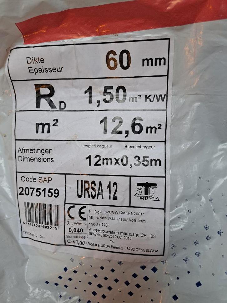 Isolation en laine de verre Ursa, Bricolage & Construction, Isolation & Étanchéité, Neuf, Isolation de toiture, Laine de verre