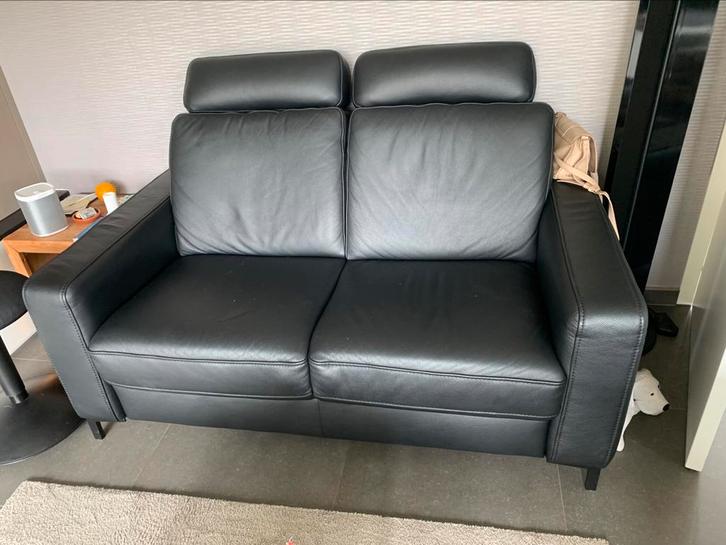 Leder  salon, zwart, Huis en Inrichting, Zetels | Zetels, Zo goed als nieuw, Ophalen
