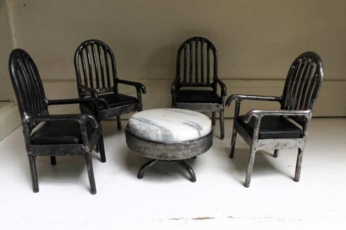 Miniatuur Bistro Set - metaal - tafel met 4 stoelen, Verzamelen, Poppenhuizen en Toebehoren, Gebruikt, Poppenhuis, Ophalen of Verzenden