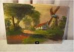Mooi Oude Geschilderd Werk 'Hoeve en Molen' - gesigneerd, Antiek en Kunst, Ophalen of Verzenden