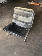 Vintage Mid-Century Fauteuil - Zwart Leer & Chroom, Ophalen, Zwart, Leer