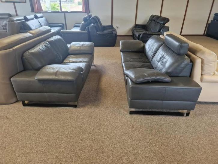 GRIJZE BUFFELLEDEREN SALON 3 EN 2 ZIT, Huis en Inrichting, Bureaustoelen, Gebruikt, Ophalen