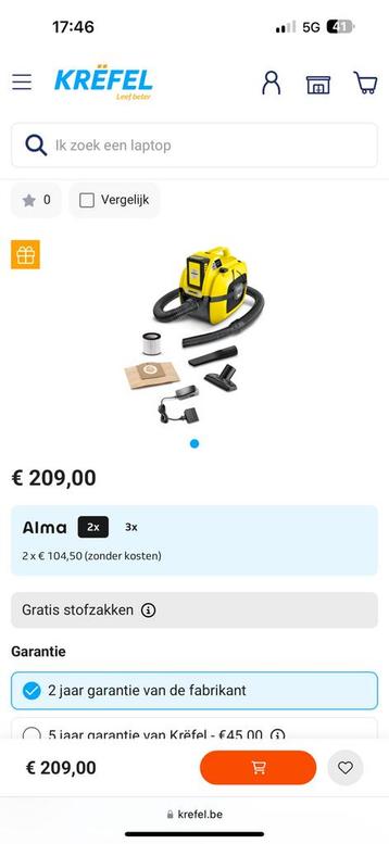 Draadloze stofzuiger karacher, Doe-het-zelf en Bouw, Ophalen, Zo goed als nieuw