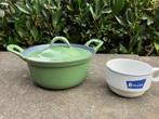KLEINE GROENE GIETIJZEREN - EMAIL CASSEROLLE. GOEDE STAAT., Antiek en Kunst, Antiek | Email, Ophalen of Verzenden