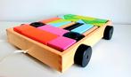 Vintage blokkenkar met mooi gekleurde houten blokken., Kinderen en Baby's, Speelgoed |Speelgoedvoertuigen, Ophalen, Nieuw