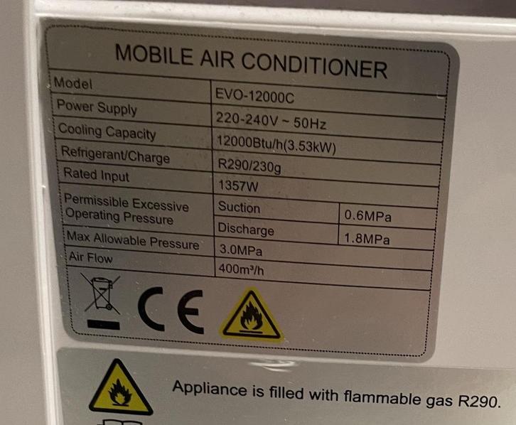 mobiele airco, Electroménager, Climatiseurs, Comme neuf, Climatiseur mobile, 60 à 100 m³, 3 vitesses ou plus, Refroidissement et Déshumidification