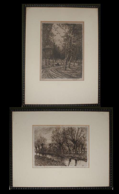 Alfred Elsen (1850-1914): 2 etsen (43 x 34 cm), Antiek en Kunst, Kunst | Etsen en Gravures, Ophalen of Verzenden