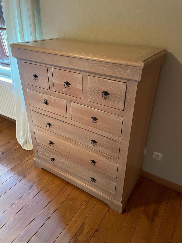 Massieve ladekast in eik – landelijke stijl - perfecte staat, Huis en Inrichting, Kasten | Ladekasten, Zo goed als nieuw, 150 tot 200 cm