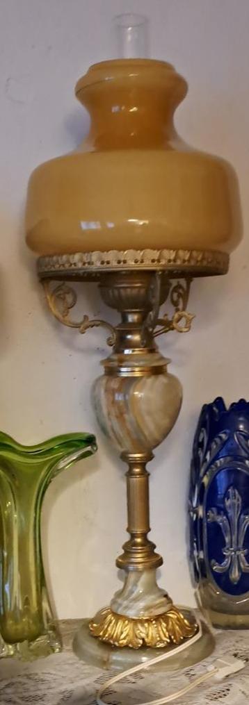 prachtige vintage Tafellamp, onyx ,marmer, messing