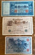 3 Duitse Reichmark-bankbiljetten 1908-1910, Postzegels en Munten, Munten en Bankbiljetten | Verzamelingen, Ophalen of Verzenden