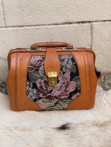Vintage jaren ‘50 handtas zadelleer tapestry, Enlèvement ou Envoi, Sac à main