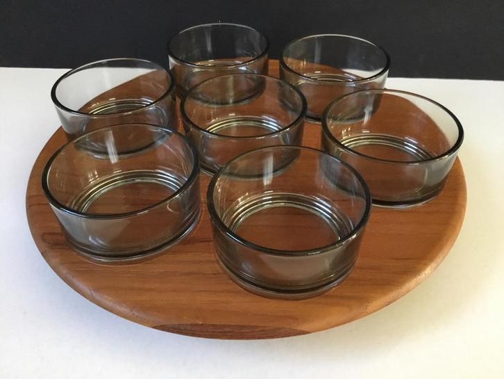 Digsmed Denmark teak draaiplateau met 7glazen potjes, Antiek en Kunst, Antiek | Woonaccessoires, Ophalen