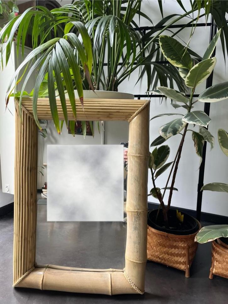 Rotan spiegel in boho style Vintage 75 x 50, Huis en Inrichting, Woonaccessoires | Spiegels, Ophalen of Verzenden