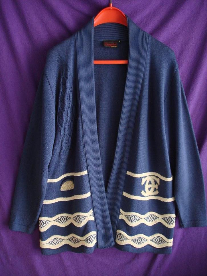 Prachtige lange wollen vest met lange mouwen., Kleding | Dames, Truien en Vesten, Gedragen, Maat 42/44 (L), Blauw, Ophalen of Verzenden