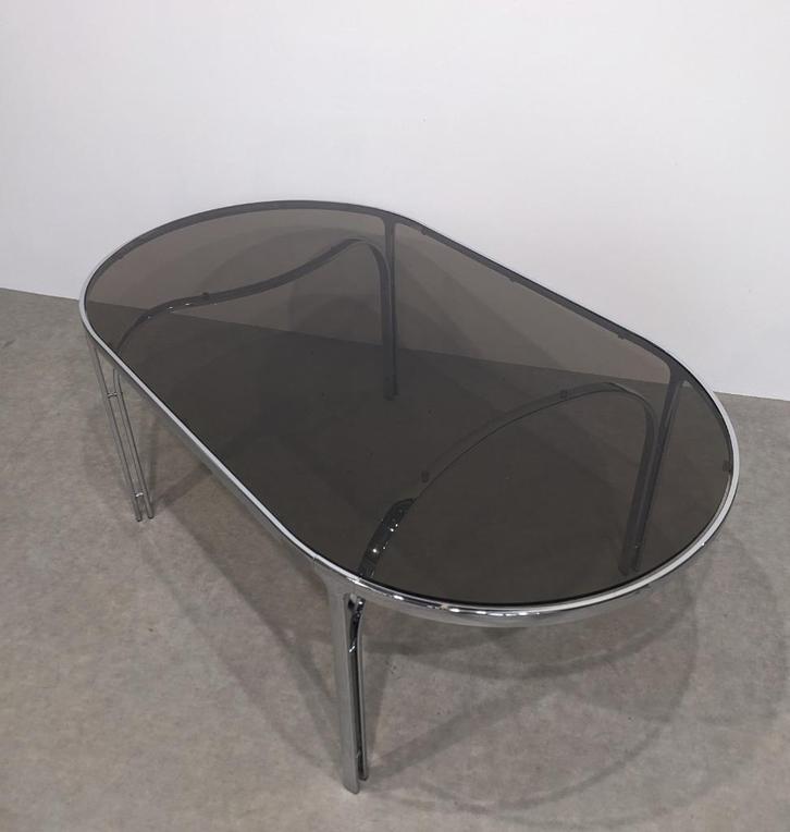 Grote ovale tafel, jaren 80, Huis en Inrichting, Tafels | Eettafels, Ovaal, Glas, Ophalen