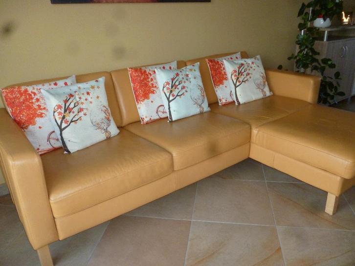 Hoekbank met dagbed, Huis en Inrichting, Zetels | Complete zithoeken, Gebruikt, Hout, Leer, Ophalen