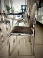 Table à manger verre & chrome + 6 chaises (années 70–80), Ophalen, Bruin, Vintage, Zo goed als nieuw