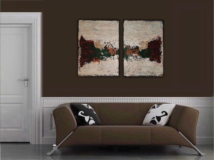 Mooi hedendaags 2-luik met zware structuur, Antiek en Kunst, Kunst | Schilderijen | Modern, Ophalen