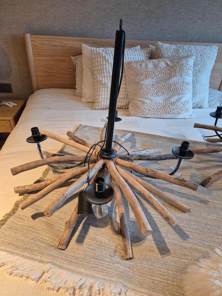 Verlichting landelijke stijl - hout met zwart metaal, Huis en Inrichting, Lampen | Kroonluchters, Hout, Metaal, Ophalen