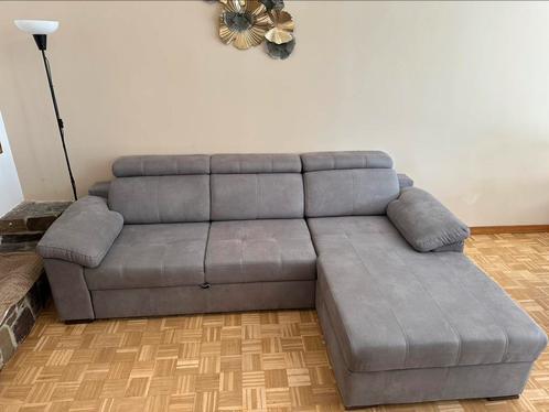Canapé d’angle 3 places HUNTER – Nubuck, avec coffre, lit, Huis en Inrichting, Zetels | Zetels, Zo goed als nieuw, Overige materialen