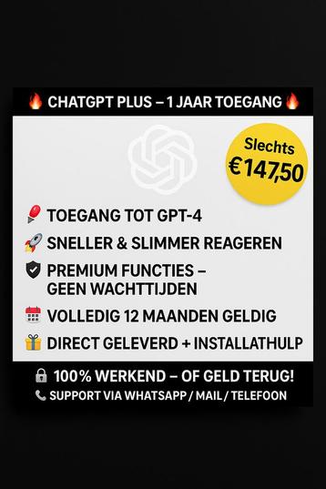 ChatGPT Plus Abonnement 1 Jaar – Direct geleverd  beschikbaar voor biedingen