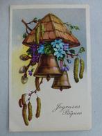 Pasen  oude prentkaart Joyeuses Pâques beschreven met zegel, Gelopen, Feest(dag), Ophalen of Verzenden, 1920 tot 1940