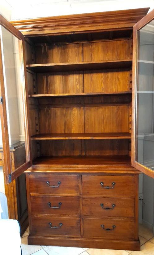 Boekenkast vitrinekast massief hout Flamant, Huis en Inrichting, Kasten | Boekenkasten, Zo goed als nieuw, 100 tot 150 cm, 200 cm of meer
