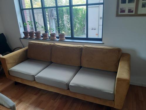 Zetel okergeel, Huis en Inrichting, Zetels | Zetels, Gebruikt, Rechte bank, Driepersoons, 200 tot 250 cm, Minder dan 75 cm, Stof