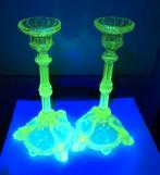 Kandelaars uranium glas Art Nouveau Portieux Antiek✨😎😍👌, Antiek en Kunst, Ophalen of Verzenden, Kristal