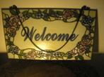 Tiffany paneel met kleurige bloemen en tekst 'WELCOME', Enlèvement, Comme neuf