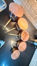 Prachtige set van 5 Franse koperen pannen: Metaux Ouvres, Antiek en Kunst, Ophalen of Verzenden, Koper
