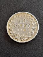 1903 dubbeltje in zilver Wilhelmina, Postzegels en Munten, Verzenden, Zilver, 10 cent, Koningin Wilhelmina