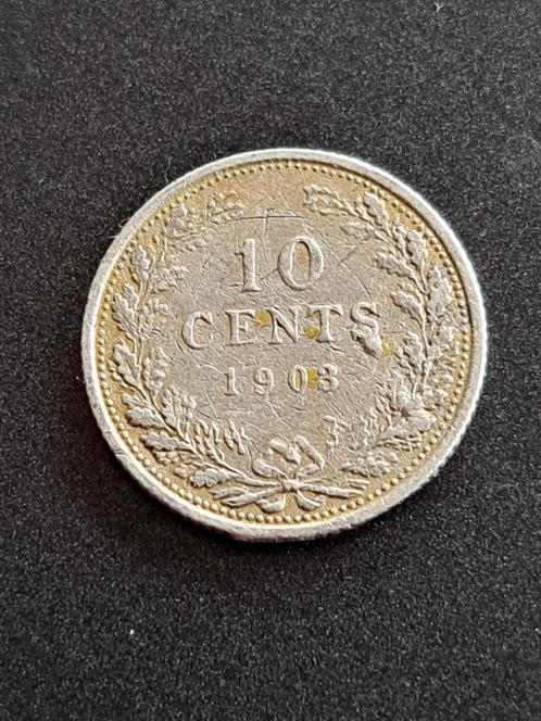 1903 dubbeltje in zilver Wilhelmina, Postzegels en Munten, Munten | Nederland, Losse munt, 10 cent, Koningin Wilhelmina, Zilver