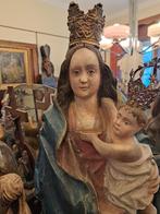 Antiek Houten Madonna Maagd Maria met Kindje Jezus Beeld, Antiek en Kunst, Ophalen