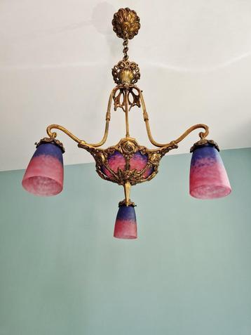 Art Deco kroonluchter in verguld brons, Schneider, 1920 beschikbaar voor biedingen