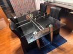 Te koop: Moderne glazen eettafel met 6 luxe leren stoelen, Ophalen, Zo goed als nieuw, Glas