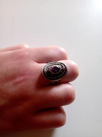 Belle Bague en argent et améthyste 1980 T57, Enlèvement ou Envoi, Argent, Argent