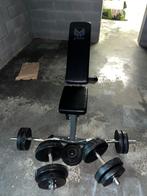 Verstelbaar bankje met S baar en dumbells, Sport en Fitness, Fitnessmaterialen, Ophalen, Zo goed als nieuw, Fitnessbank