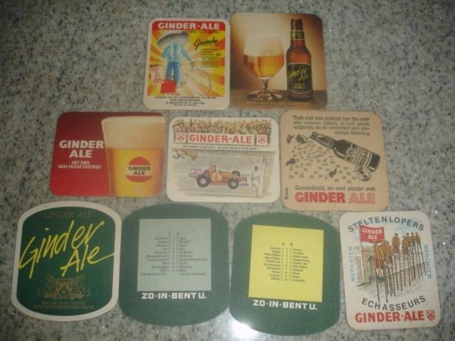 9 verschillende bierviltjes van Ginder Ale voor € 0,70, Ophalen of Verzenden, Zo goed als nieuw, Viltje(s), Overige merken