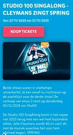 3 tickets voor sing along studio 100, Tickets en Kaartjes, Evenementen en Festivals