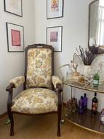 Vintage fauteuil/eenzit met gele bloemenprint, Huis en Inrichting, Hout, 125 tot 150 cm, Vintage, Ophalen of Verzenden
