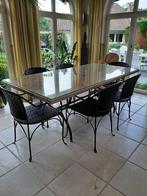 Tafel  uit marmer met leder beklede stoelen, Huis en Inrichting, Ophalen, Gebruikt, 100 tot 150 cm, Glas