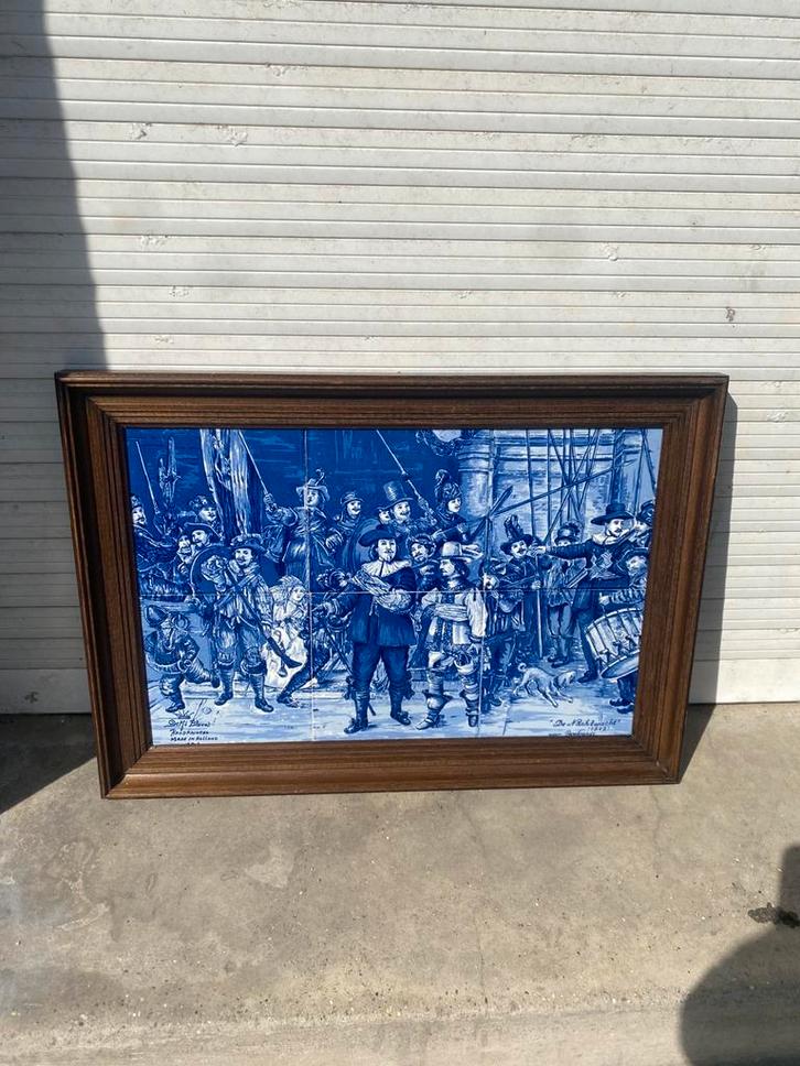 Tegeltableau "De Nachtwacht" Delft Rembrandts., Antiek en Kunst, Antiek | Wandborden en Tegels, Ophalen of Verzenden