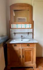 Vintage houten marmer badkamermeubel met spiegel, Huis en Inrichting, Gebruikt, Ophalen