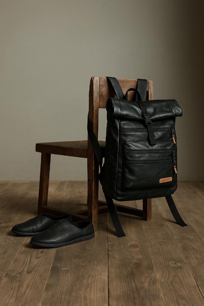 Eastpak leren rolltop rugzak – zwart – topkwaliteit!, Handtassen en Accessoires, Tassen | Rugtassen, Gebruikt, Eastpak, 25 tot 40 cm