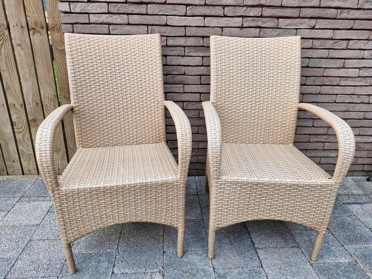 2 hele mooie naturel kunstof wicker tuinstoelen, Tuin en Terras, Tuinstoelen, Zo goed als nieuw, Kunststof, Ophalen